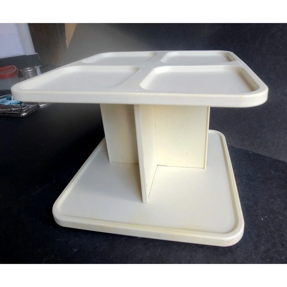 RARE Tupperware Vintage Rotating Spice Rack Desk Organizer Almond Swivel‎ Base